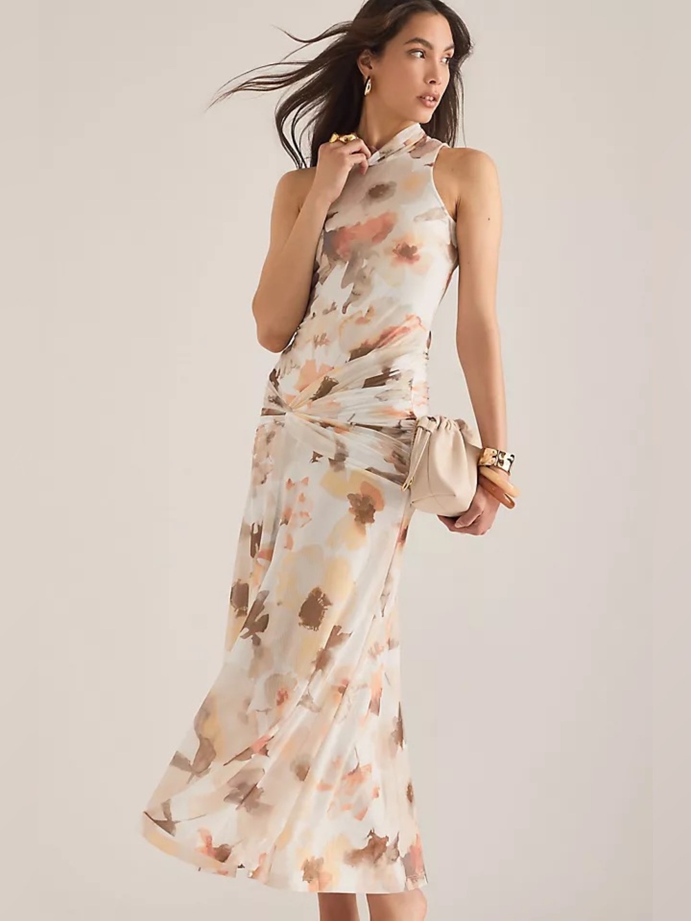 Anthropologie Bardot Leanna floral-print ruched-waist midi dress NWT